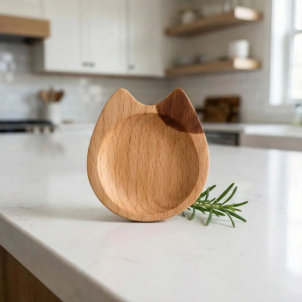 Cute Cat Seasoning Dish Dumpling Sauce Dish Japanese 2026 Flavor Wood Kitchen Creative 1PCS Home Cartoon Flavoring Beech Wo N2C1