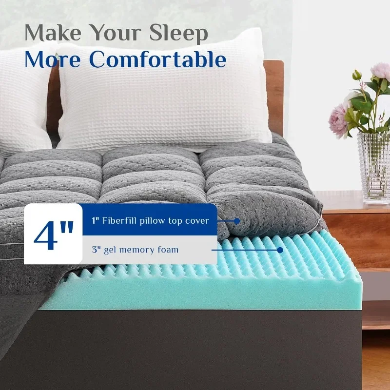 4 Inch Memory Foam Mattress Topper Queen Size,3 Inch Egg Crate Gel Memory Foam and 1 Inch Down Alternative Pillow Top