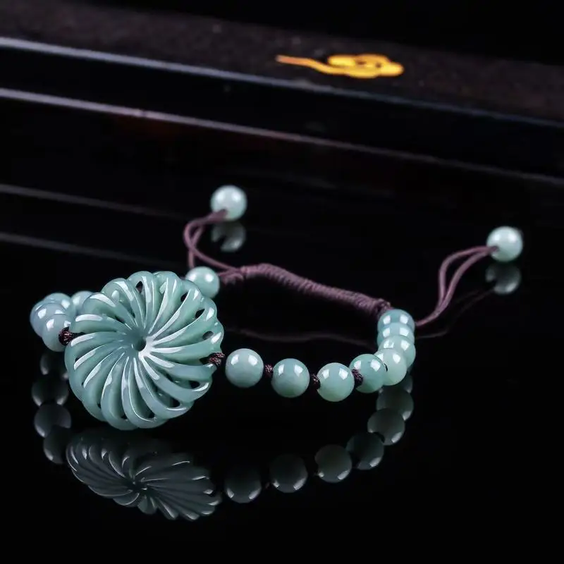 Natural Jadeite A-grade Fortune-Bringing , Genuine Round Bead Bracelet, Blue Water Pendant, Ice Jade