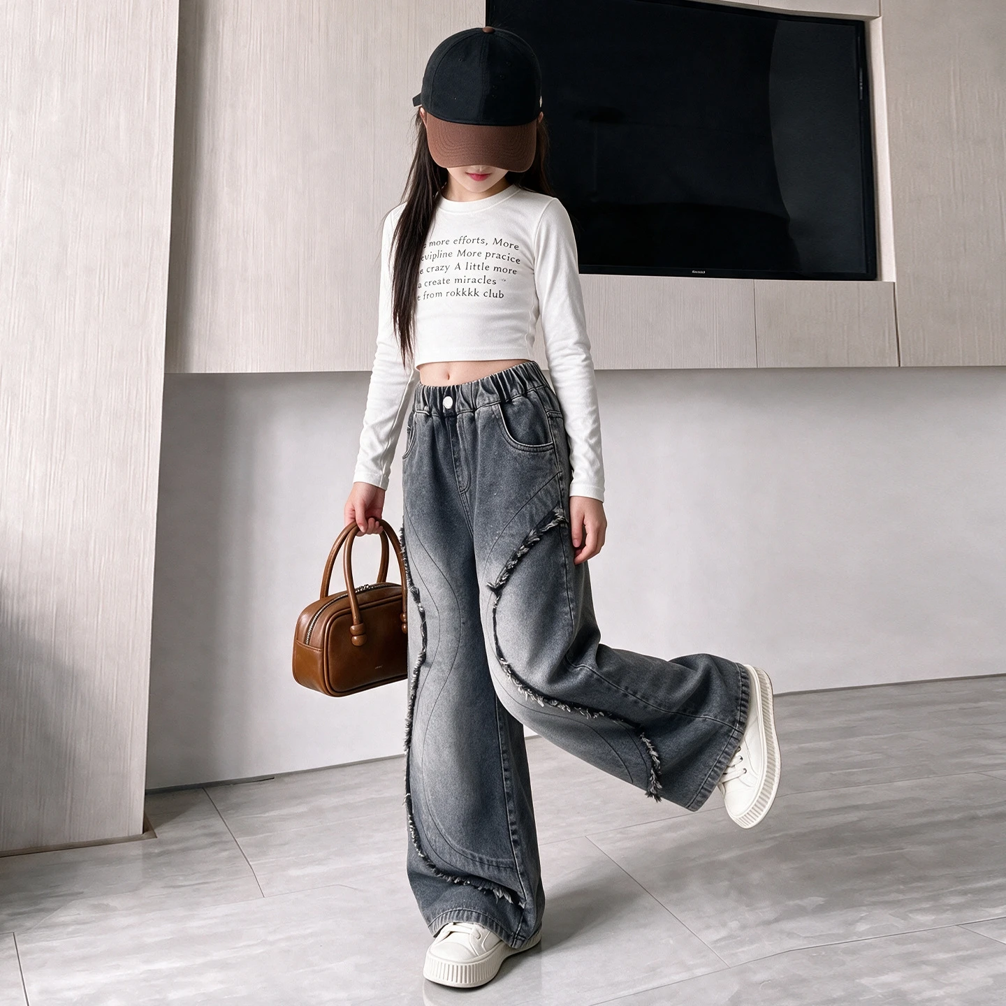 Tassel Jeans For Girl Vinatge Wide Leg Denim Pants Spring Autumn Children Casual High Quality Teenager Clothes 4-14 Years