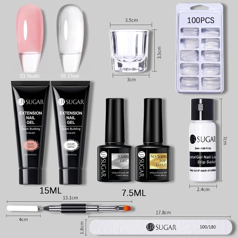 UR SUGAR Kit gel per unghie con estensione gel UV acrilico Colore glitter nudo Smalto gel per costruzione rapida Tutto per manicure Nail Art Desig