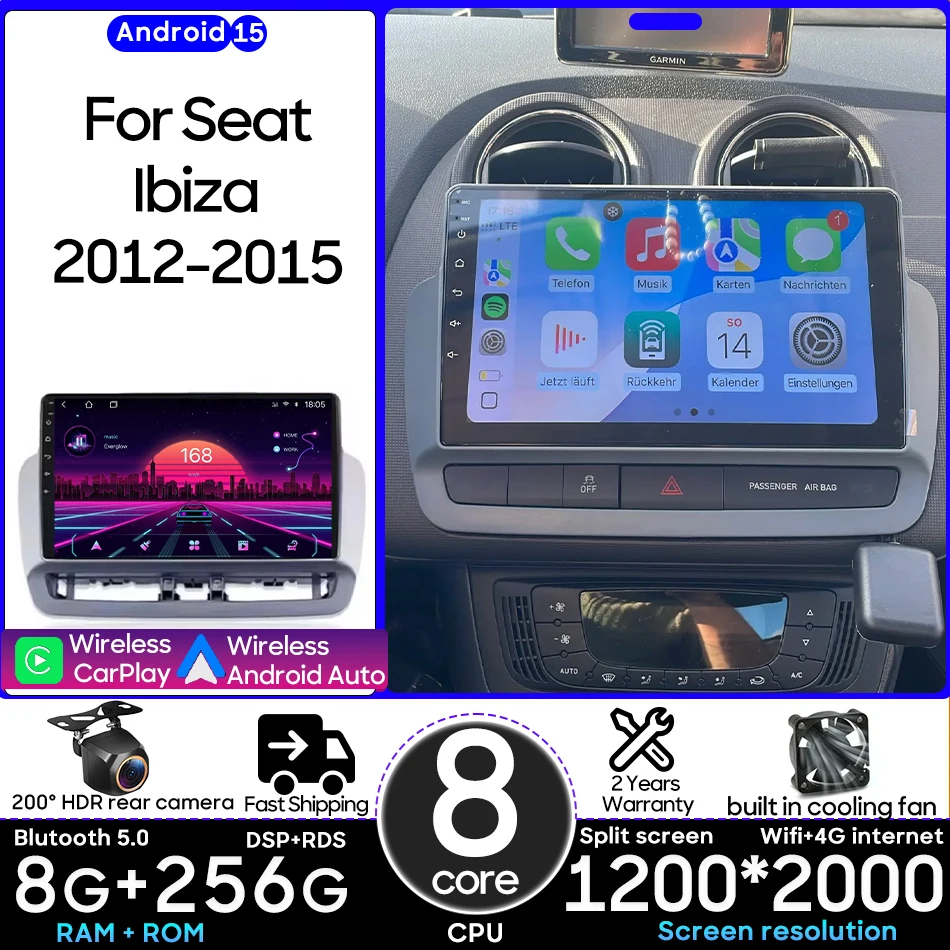 Android 15 For Seat Ibiza 2012 - 2015 Car Multimedia Player Carplay Auto Head Unit Radio Video Stereo Navigation GPS 2din DSP BT