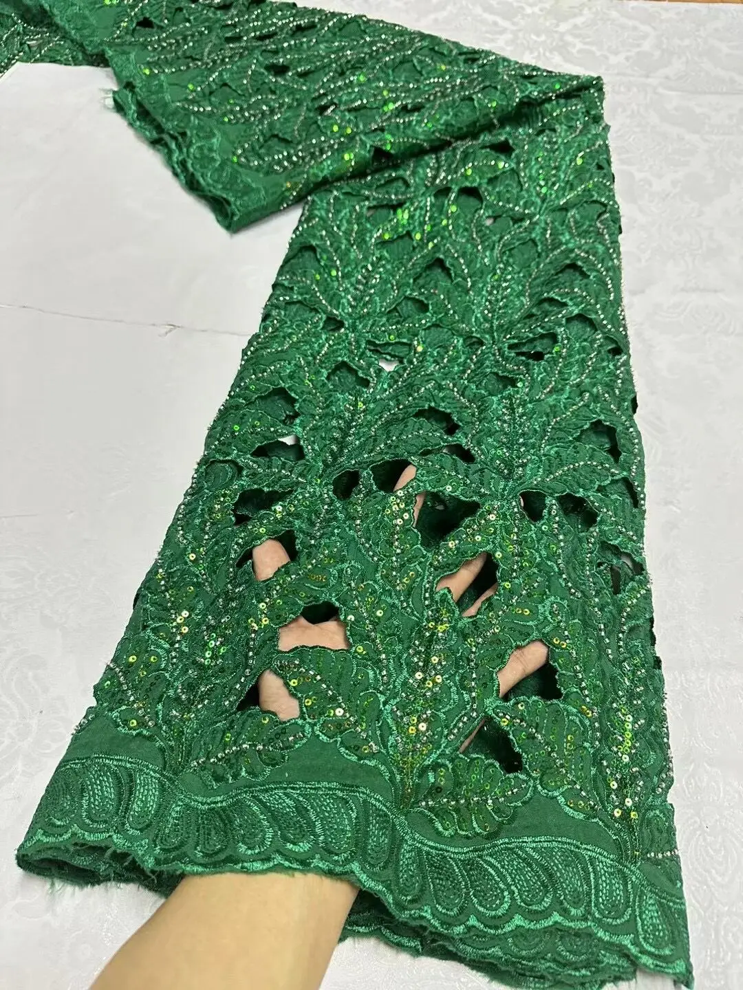 Guipure Cord Lace with Sequins 5 yards 2024 High Quality African Water Souble Lace for Sewing Nigeria Wedding Party Dress JL363