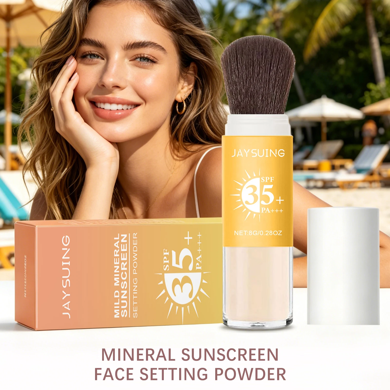 Mineral Sunscreen Setting Powder SPF for Face with Soft Brush Matte Finish Lightweight Loose Powder Daily Face Makeup Sun Block