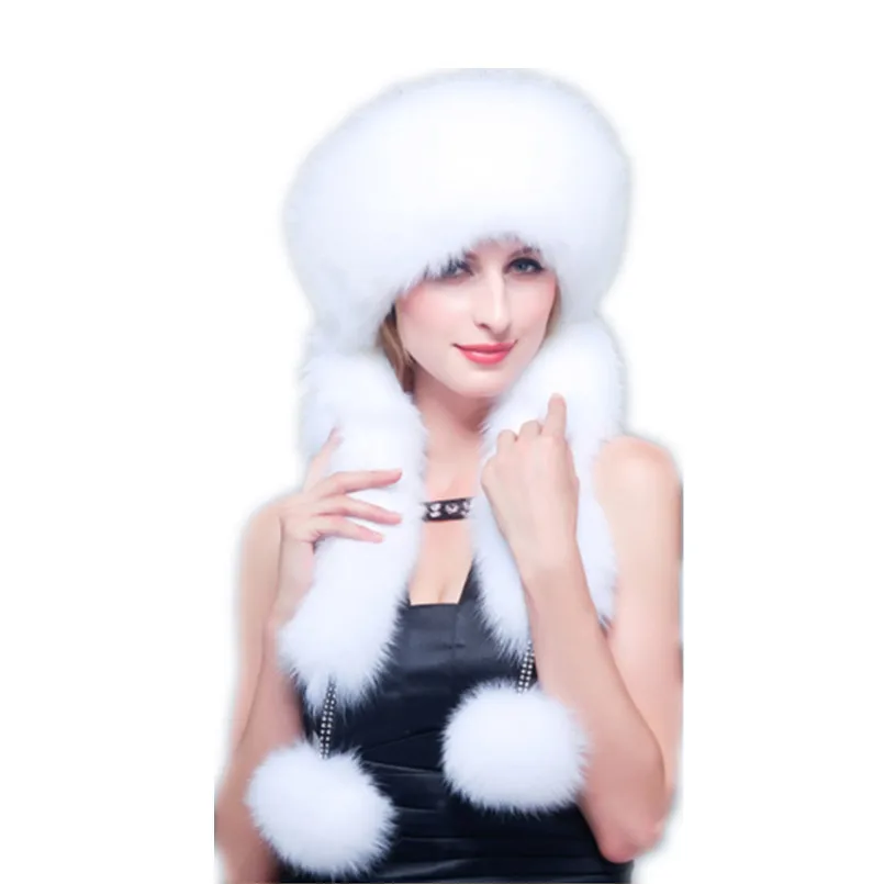 

Women's Real Fox Fur Hat with Scarf Mongolian Bomber Hat with Real Rex Rabbit Fur Ladies Winter Full Pelt Warm Russia Caps with