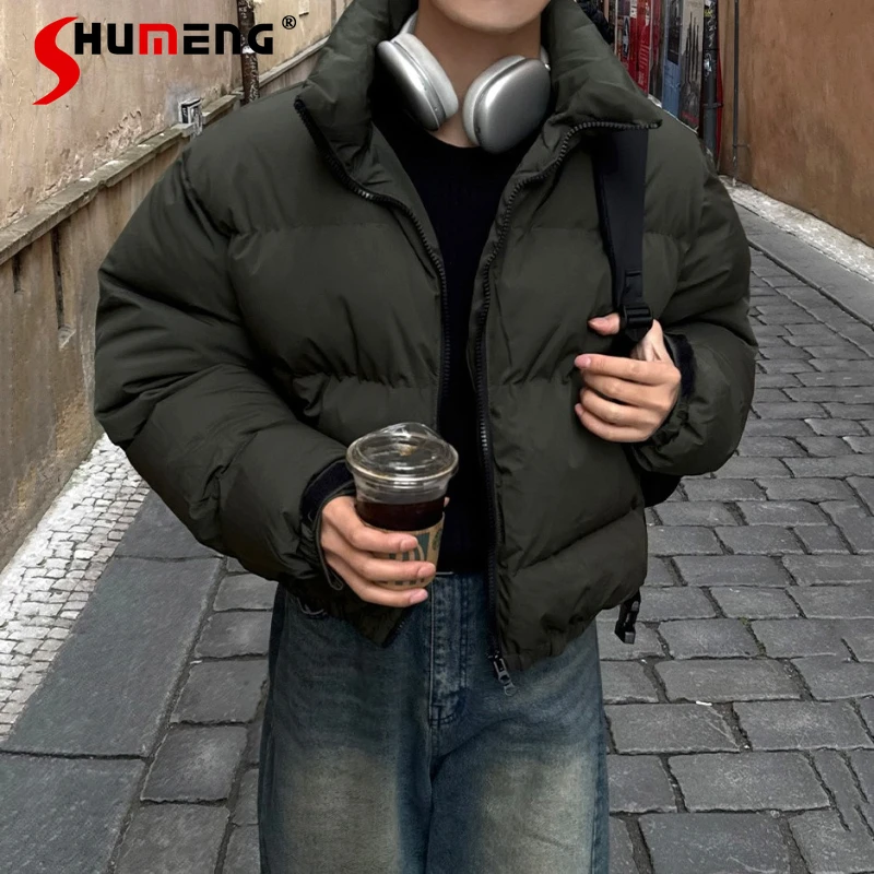 

Fashion Stand Collar Parkas Men 2025 Winter New Thickened Warm Loose Simple Parkas Male Pocket Decoration Zipper Comfort Tops