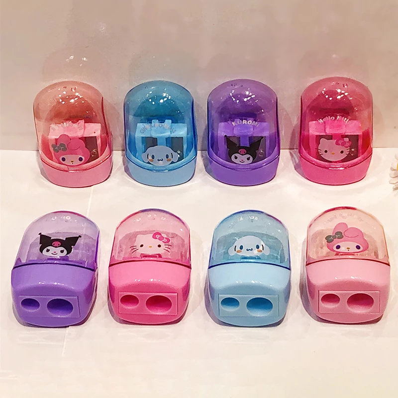 Kawaii Sanrio Pencil Sharpeners Hello Kitty Kuromi Cinnamoroll Students Double Hole Pencil Sharpener Stationery School Supplies