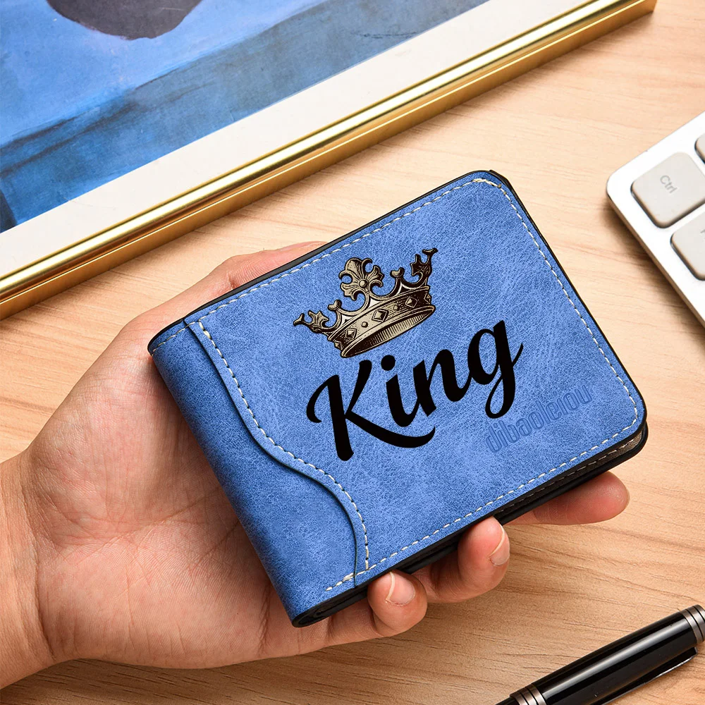 Herren Retro PU-Leder Kurzbörse mit Kronenkönig-Muster, Modische Doppelfalt-Kreditkartenhalter-Geschenkbörse