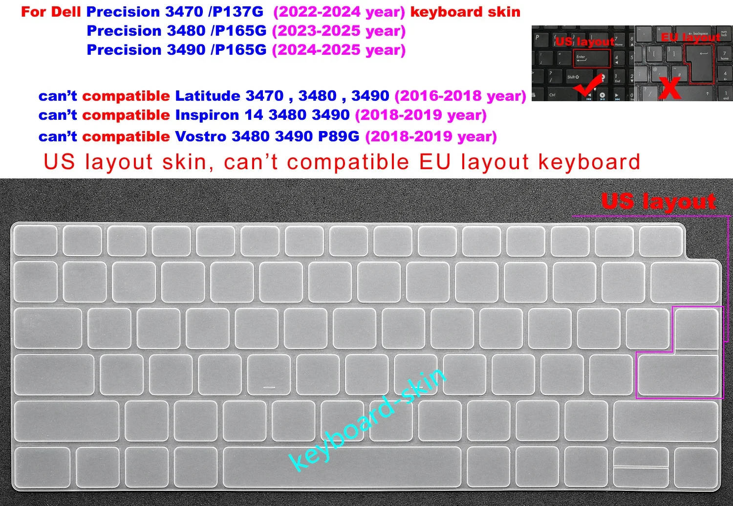 US Keyboard Skin Cover Protector for Dell Precision 3470 / P137G,Precision 3480 / P165G ,Precision 3490 / P165G laptop