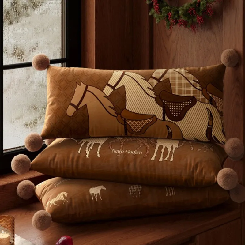 Horse Throw Pillow Cushion Cover Modern Fashion Style Couch Sofa Pillow for Living Room Sofa Bedroom Car Brown 30x70cm Rectangle