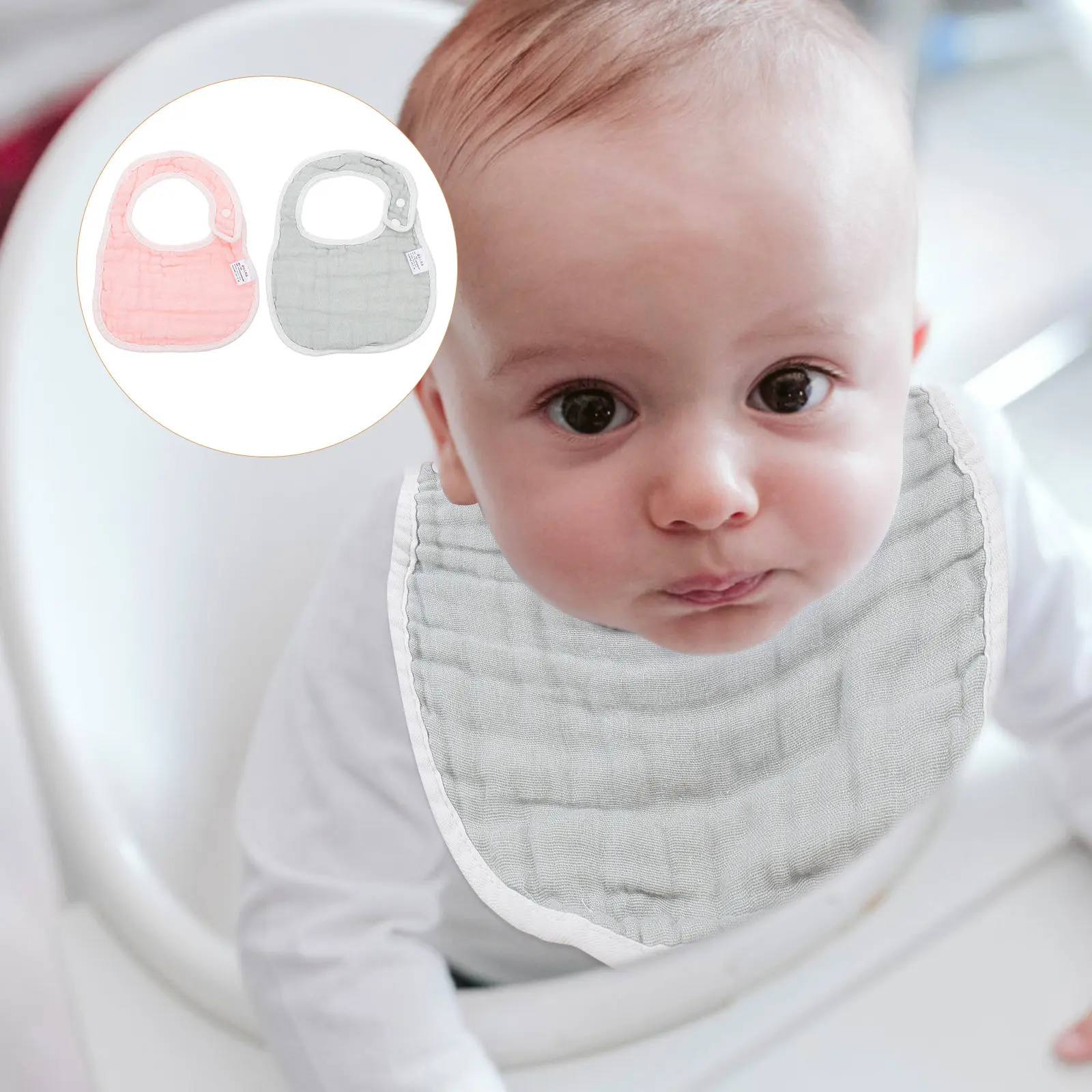 

2Pcs Cotton Muslin Baby Bibs for Newborn 0-6 Months Lightweight Absorbent Drool Bibs for Infant Boys Girls Portable Protective
