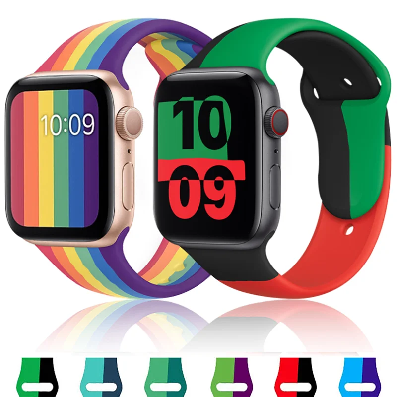 Tali Warna-warni untuk Apple Watch Band 40Mm 44Mm 41Mm 45Mm IWatch 3/4/5/6/SE/7 Gelang Silikon untuk Apple Watch Band 42Mm 38Mm