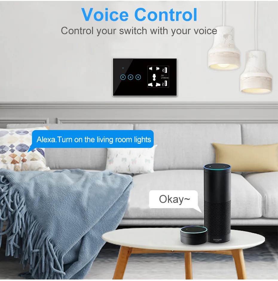 Imagem -02 - Interruptor Inteligente Universal Wifi com Furos Interruptor de Luz Touch Wall Trabalhar com Alexa Google Home Tuya Usb Gang Gang Gang