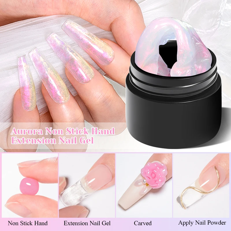 MEET ACROSS 8ml Pink Aurora Non Stick Hand Extension Nail Gel Polish Spring Dream Color Finger Extension Gel Nail Art Varnish