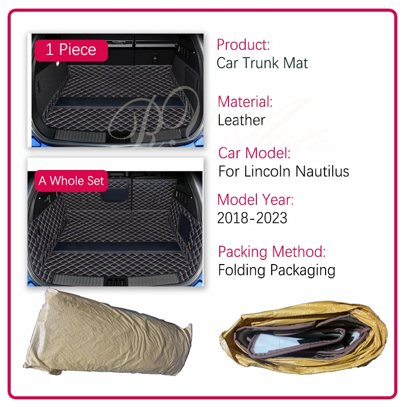 Leather Car Trunk Mats For Lincoln Nautilus Grand Legacy U540 2018~2023 Anti-dirty Storage Pads Cargo Liner Rug Auto Accessories