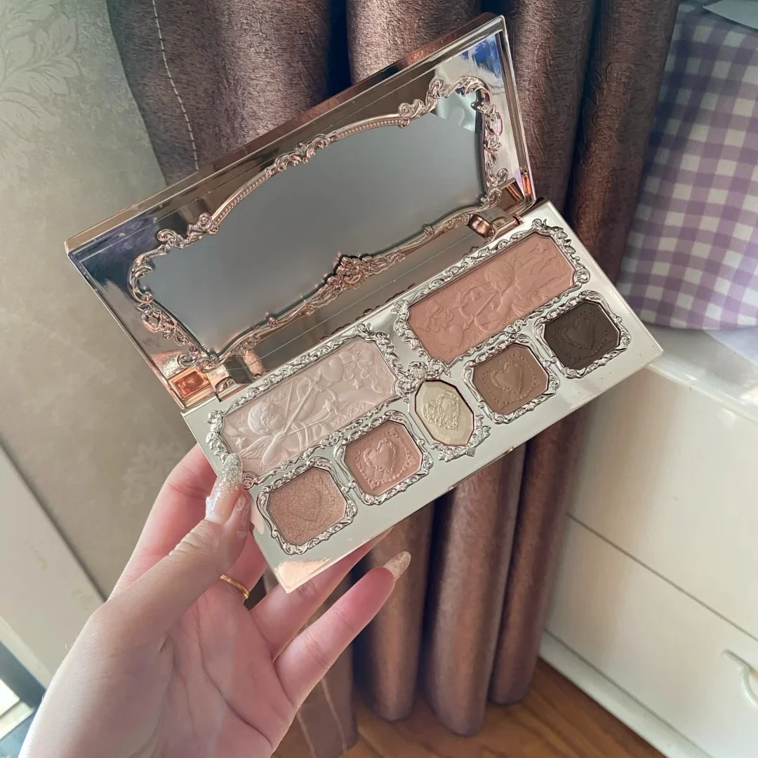 Flower Knows Strawberry Cupid Face Makeup Palette 7 Color Highlighter Glitter Eyeshadow Waterproof Long Lasting