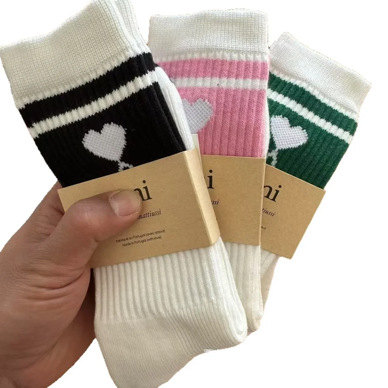 القطن القلب عامي الجوارب عالية أعلى منشفة أسفل جوارب رياضية إبرة مزدوجة التطريز رسالة المرأة الجوارب الموضة الرجال #1