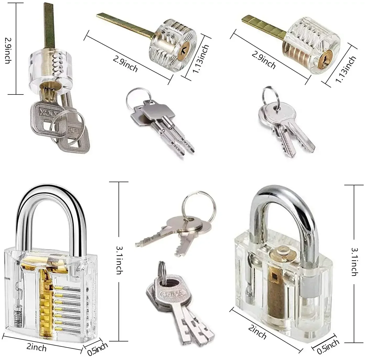 9-Piece Practice Lock Set with Transparent Padlock Training Tool Set, for Lockpicking Training and Practice