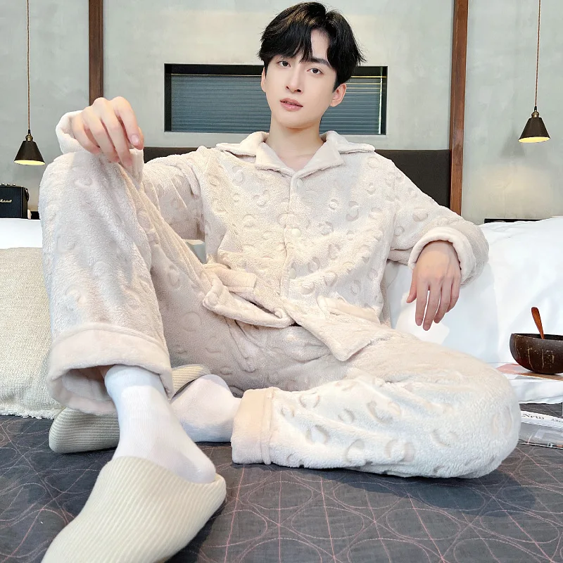 

Man Winter Clothing Pajamas Men Y2K Clothing Autumn Sportswear Youth Casual Wear Bath Clothes Flannel 2Pcs/set Homewear Thicken