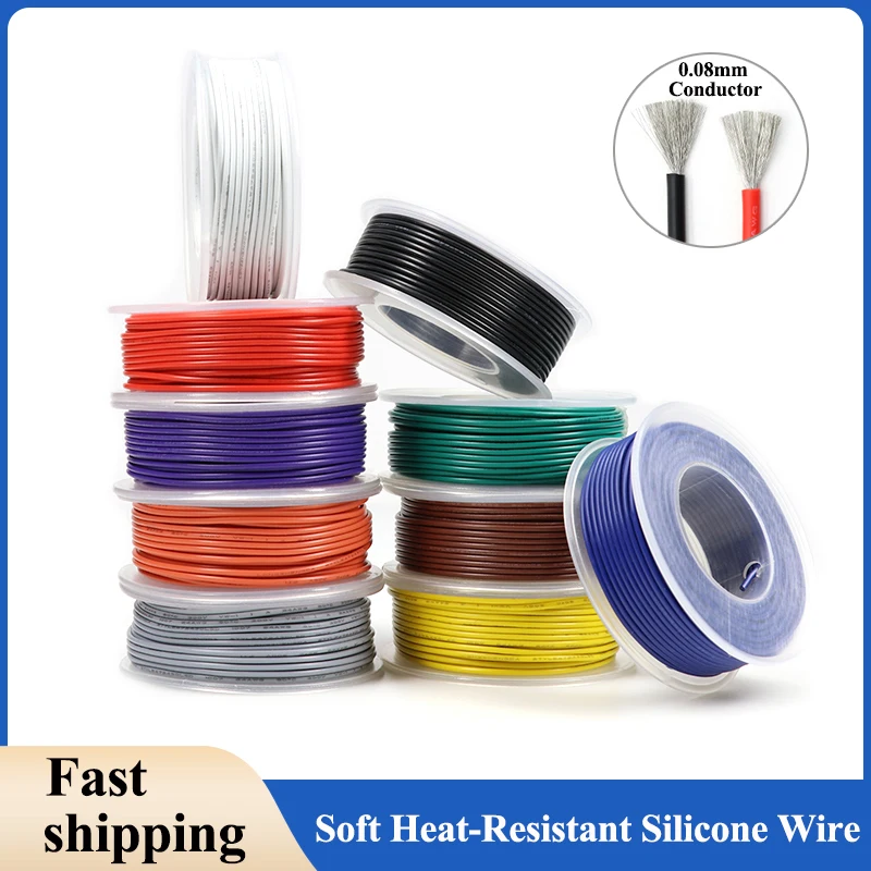 

10 Colors Ultra Soft Silicone Wire 30/28/26/24/22/20/18/16AWG Silicone Rubber Insulated Tinned Copper Heat-resistant 200℃ Cable