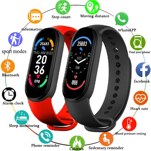Reloj inteligente M6 con control del ritmo cardíaco y de la presión arterial, reloj inteligente para hombres y mujeres, reloj rastreador de Fitness, relojes deportivos impermeables