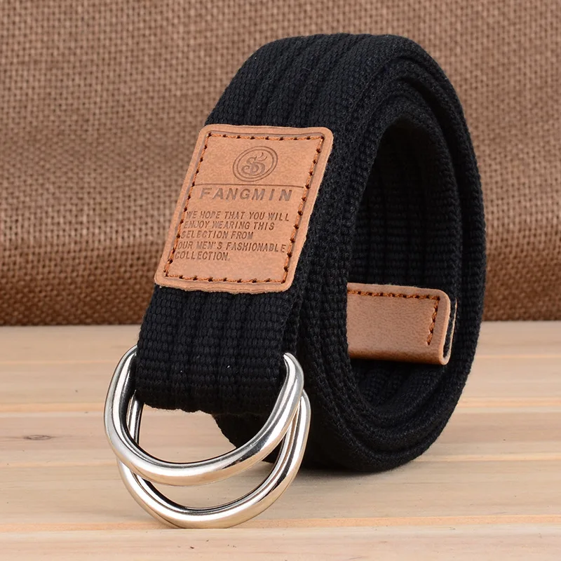Neue Unisex Leinwand Gürtel Doppel Ring Schnalle Gürtel Männer Frauen Casual Business Cowboy Hosen Gürtel
