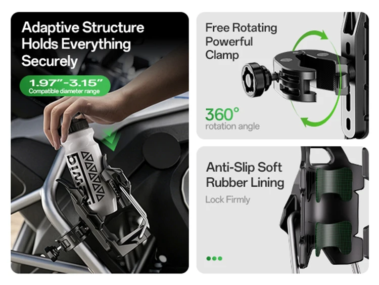 Kewig SHJ-6 Motorrad-Getränkehalter, verstellbar, Diebstahlschutz, Anti-Fall, 360° ° Drehbare Getränkeflaschenhalterung für Roller, E-Bike und Fahrrad – Detail 4