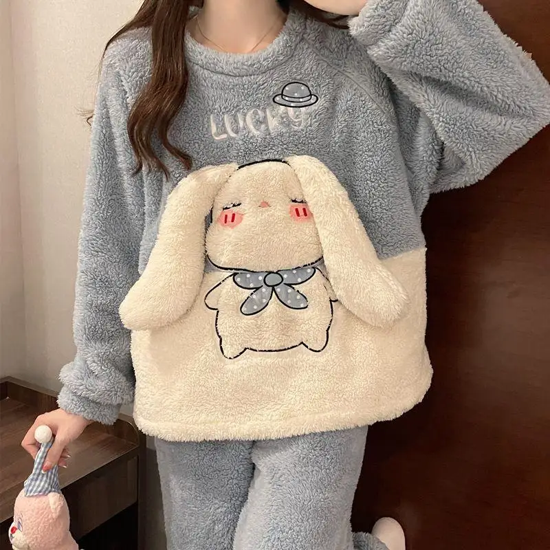 Popular Pochacco Sleepwear for Women In Autumn Winter with Thick Coral Fleece Loose Fitting Home Clothes Set Cute Cartoon Gift