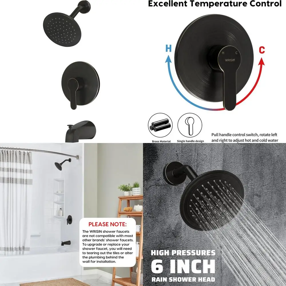 

Oil Rubbed Bronze Shower Faucet Set with Tub Spout and 6 Inch High-Pressure Rain Showerhead for Enhanced Bath Experience