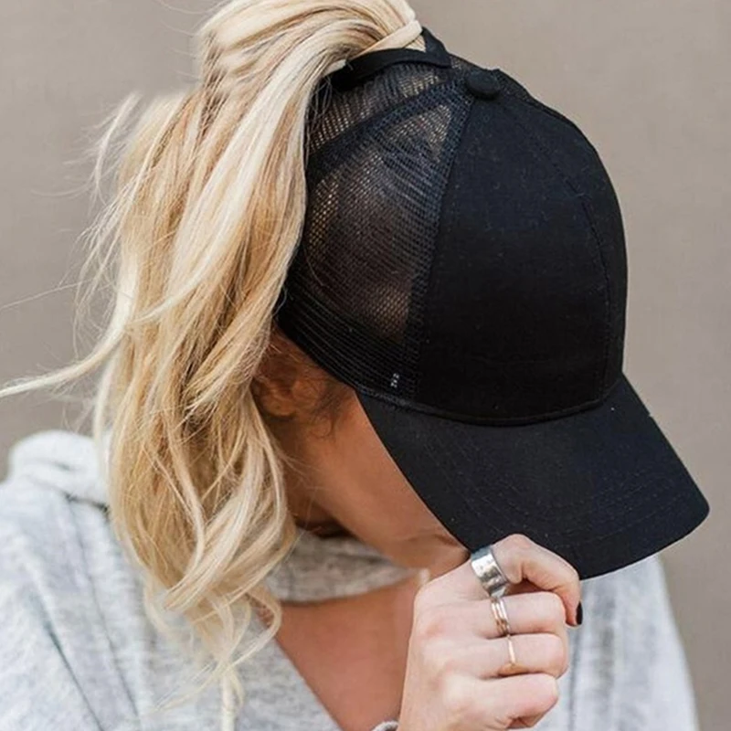 2024 nuovo berretto da Baseball coda di cavallo cappello nero regolabile da donna estivo berretto disordinato berretto Casual in rete Snapback da ragazza in cotone