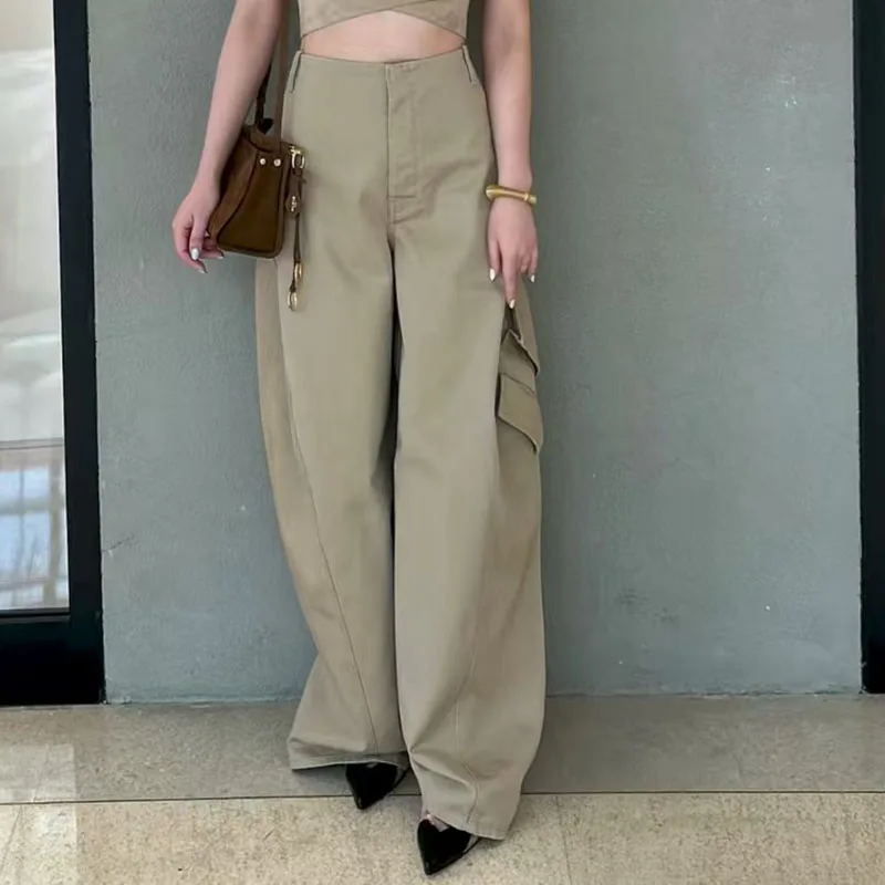 Pantalones de trabajo con cuchillo curvo para mujer, pantalones informales de pierna ancha con múltiples bolsillos, pantalones largos de algodón puro de alta calidad, otoño, nuevo estilo, y2k