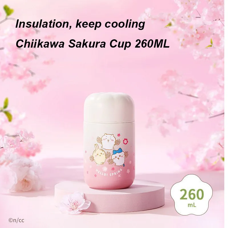

Kawaii MINISO Chiikawa260ML cherry blossom cup cartoon cute stainless steel portable water cup thermos