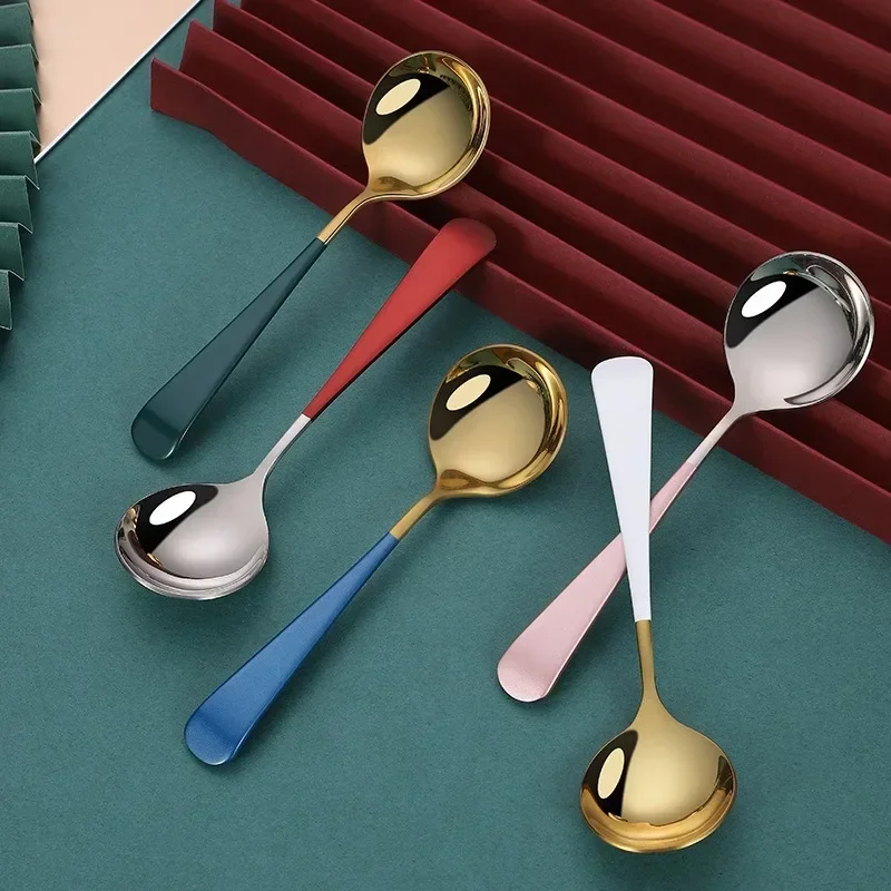 17.2cm*4.6cm Stainless Steel Coffee Spoons Round Head Home Tea Ice Cream Dessert Spoon Dinner Tableware Kitchen Accessories