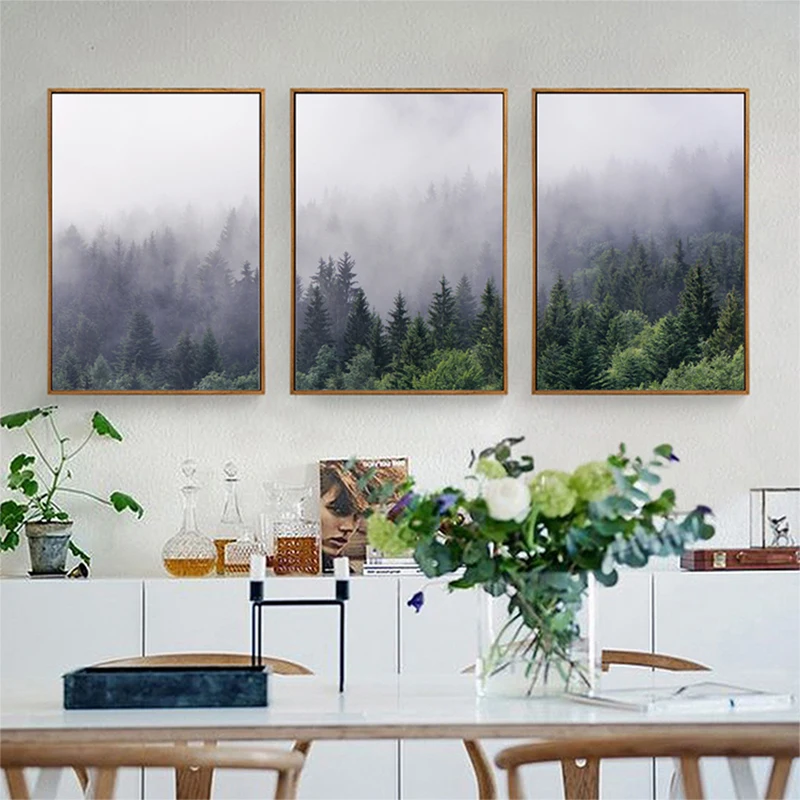 

3Pcs/Set Nordic Fog Forest Landscape Wall Art Poster Canvas Painting Living Room Bedroom Dining Room Home Decor Frameless