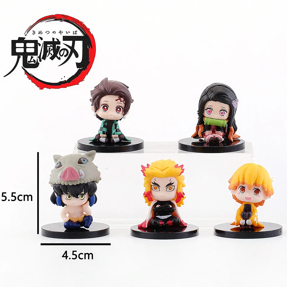10 sztuk/zestaw Figurki Demon Slayer w wersji Q, siedzące, zabawki anime Kimetsu no Yaiba, Tanjiro, Nidouzi, Inosuke, figurki PVD, model lalki