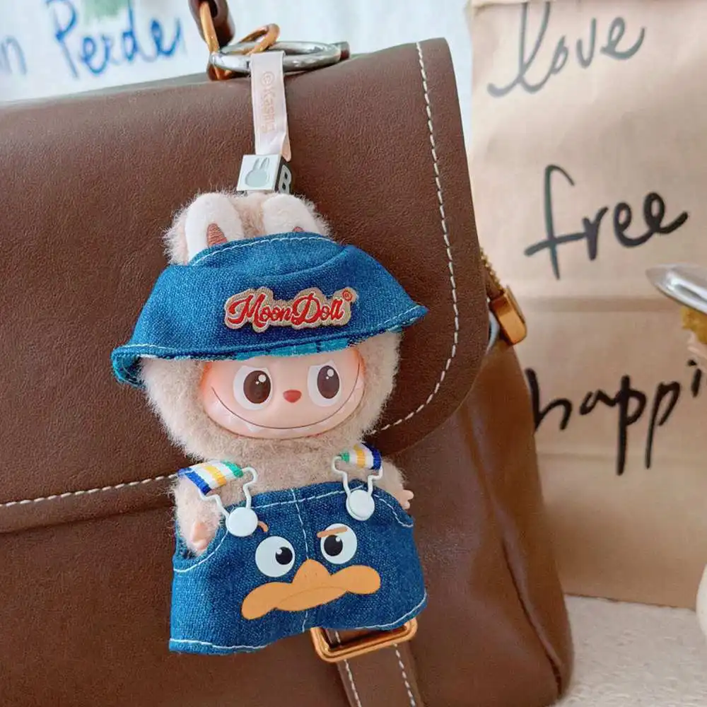 Only Suitable For 4th Generation Mini Version Of 10.5cm Labubu 4.0 Doll Clothes Mini Fisherman Hat+Overall+ Boots Outfit