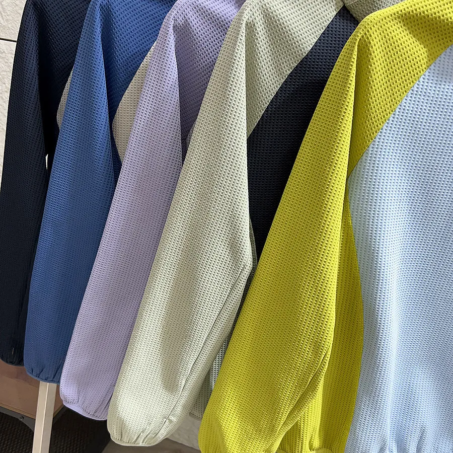 Unisex Mountain-Style Color-Block-Kapuzenpullover – Atmungsaktives Waffelstrick-Langarmshirt für Outdoor-Wanderungen & Radfahren – Detail 11