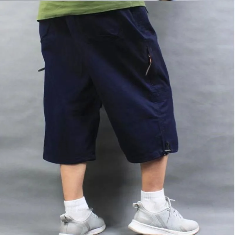 남성용 캐주얼 크롭 팬츠, 느슨한 뚱뚱한 하의, 카고 반바지, 3 가지 색상, 카키 아미, 플러스 사이즈 코튼, 트렌드, 여름