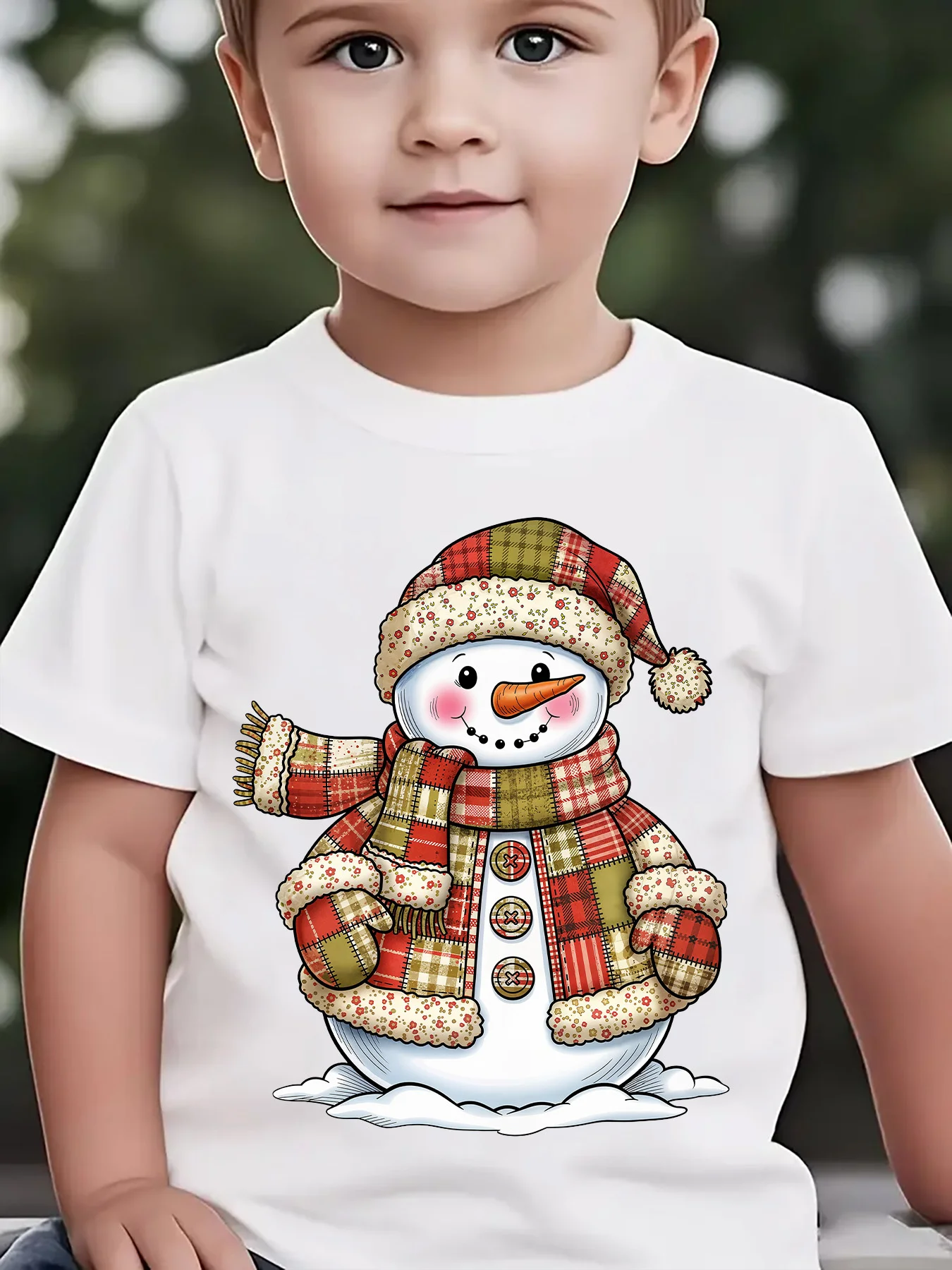 Kids Boys Girls Family Matching T Shirt Plaid Snowman Winter Christmas Scarf Hat Graphic Print Short Sleeve Crew Neck Tee Tops