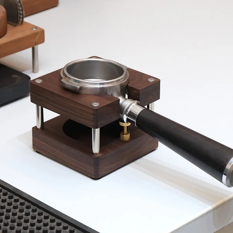 58Mm Adjustable Coffee Tamper Station Black Walnut Wood Tamping Holder Espresso Portafilter Support Base For Home Barista Cafe