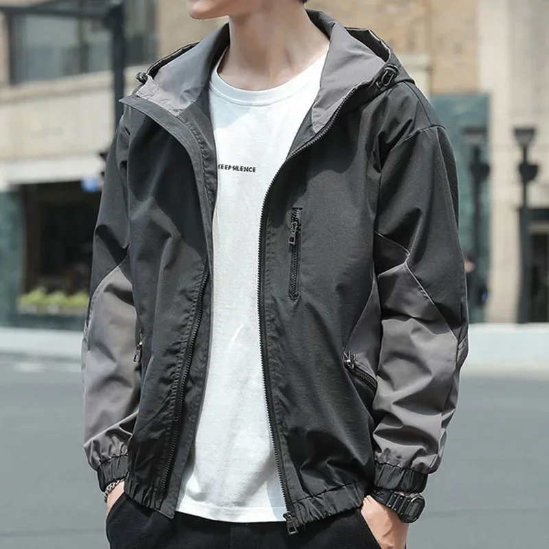 LIBIELIY Fashion Hooded Spliced Pockets Loose Zipper Casual Coats Men's Clothing 2025 Autumn New Oversized Korean Tops All-match