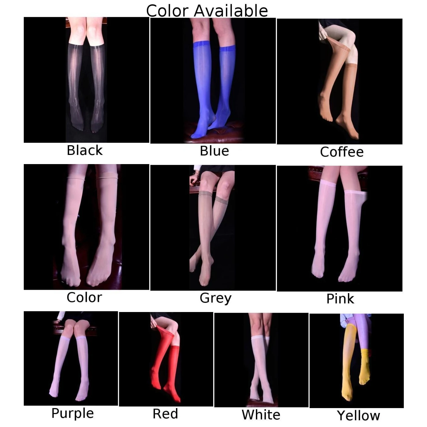 1 Pair Summer Men Women 8D Oil Shiny Silky Socks Knee High Stockings Candy Color Elastic Sheer Stockings Unisex Calf Socks