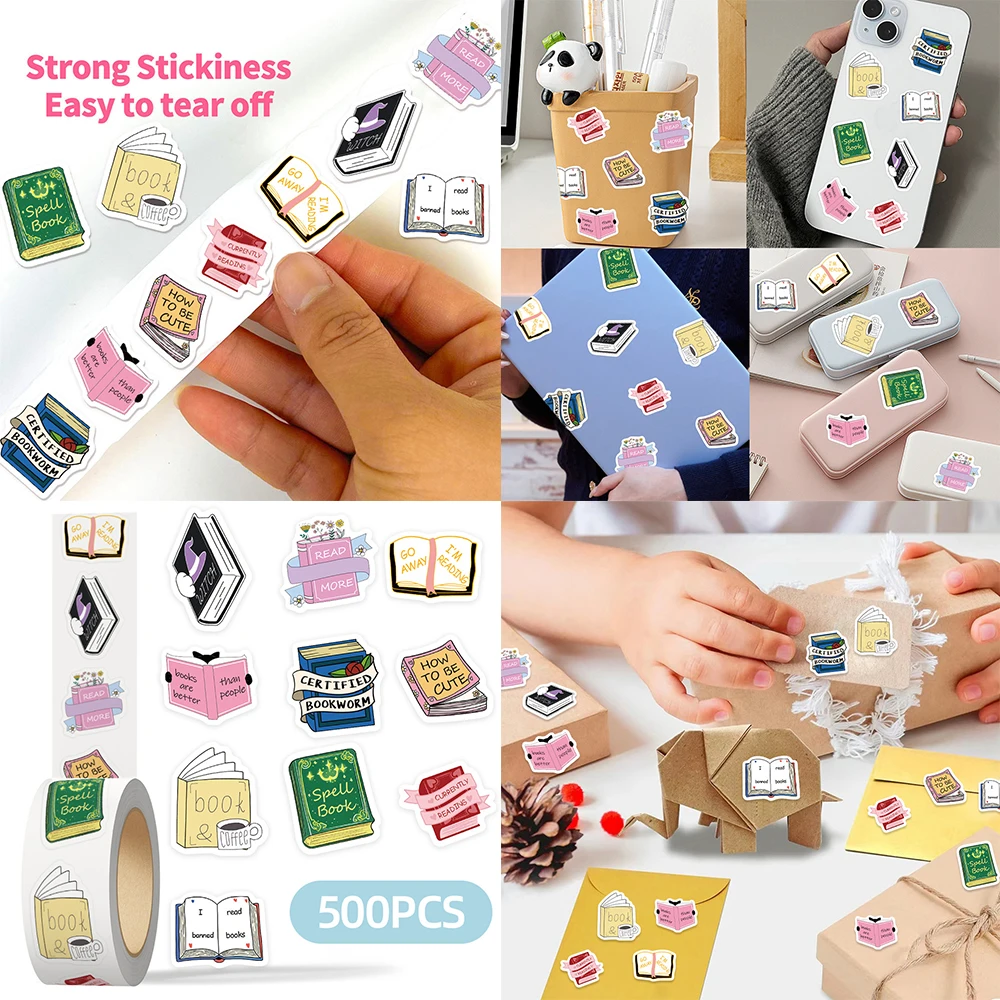

500pcs/Roll Cute Bookish Cartoon Sealing Label Stickers Books Reading Decals DIY Phone Stationery Laptop Funny Graffiti Sticker