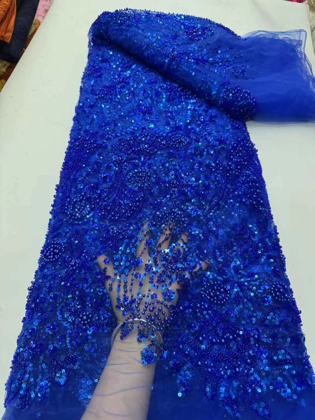 Африканский бисер, кружевная ткань, 2025 г., высокое качество, вышивка блестками, французский тюль, кружево с бисером для нигерийского свадебного платья