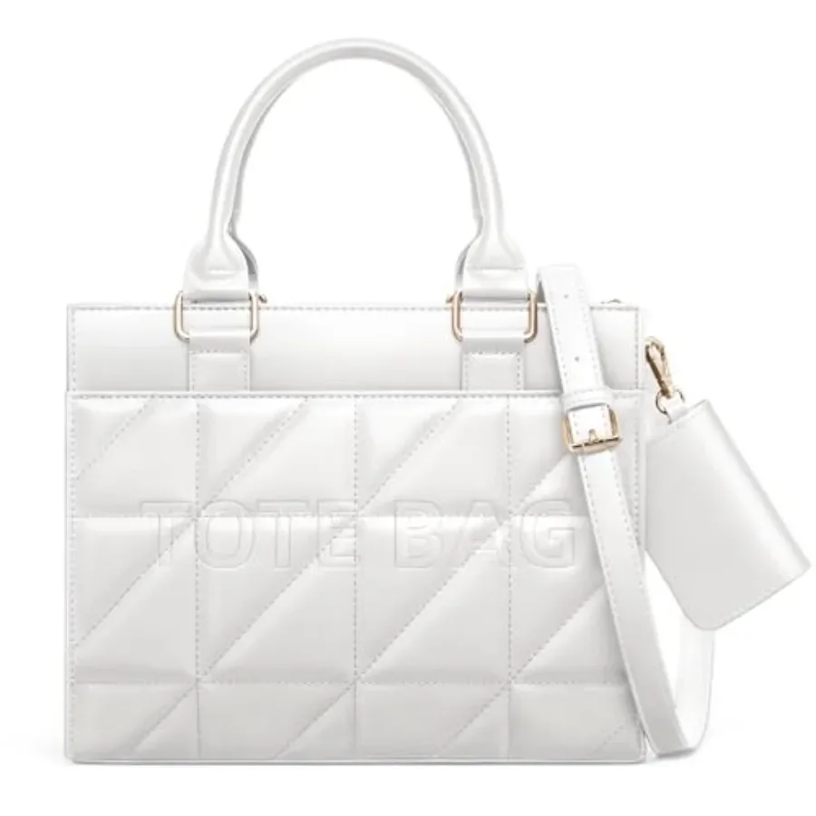 

TOPEAST Quilted Tote Bag for Women, Small Structured Handbag with Strap, Top Handle Purse with Card Holder for Work Travel