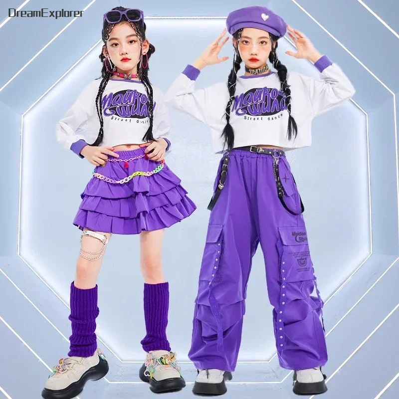 Hip Hop Kids Crop Top Street Dance Cargo Pants Tiered Skirt Girls K-pop Streetwear Child Jazz Costumes Cheerleader Clothes Sets