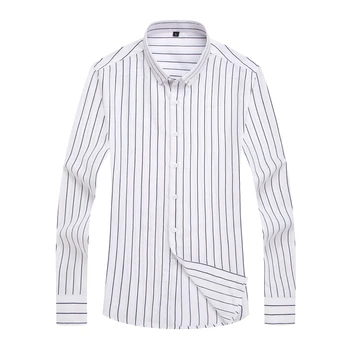 M-5XL 2023 Autumn New Men's Striped Shirt Solid Casual Long Sleeve Slim Fit Korean Edition Business Formal Laydown Shirt 5