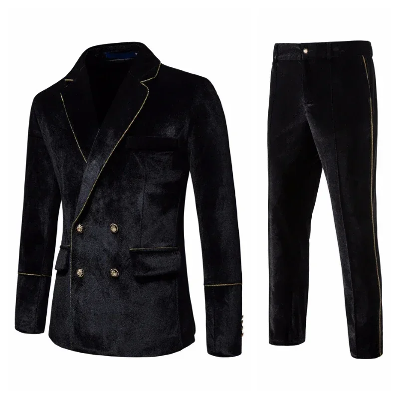 New Men\'s High-end Velvet Suits Fashion Casual Dress Jacket Party Costumes Jacket and Pants