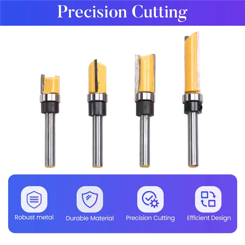 

High Quality-4Pcs 6.35Mm Shank Straight Bit Tungsten Carbide Double Flute Router Bits Milling Cutter For Wood Work Tool Router B