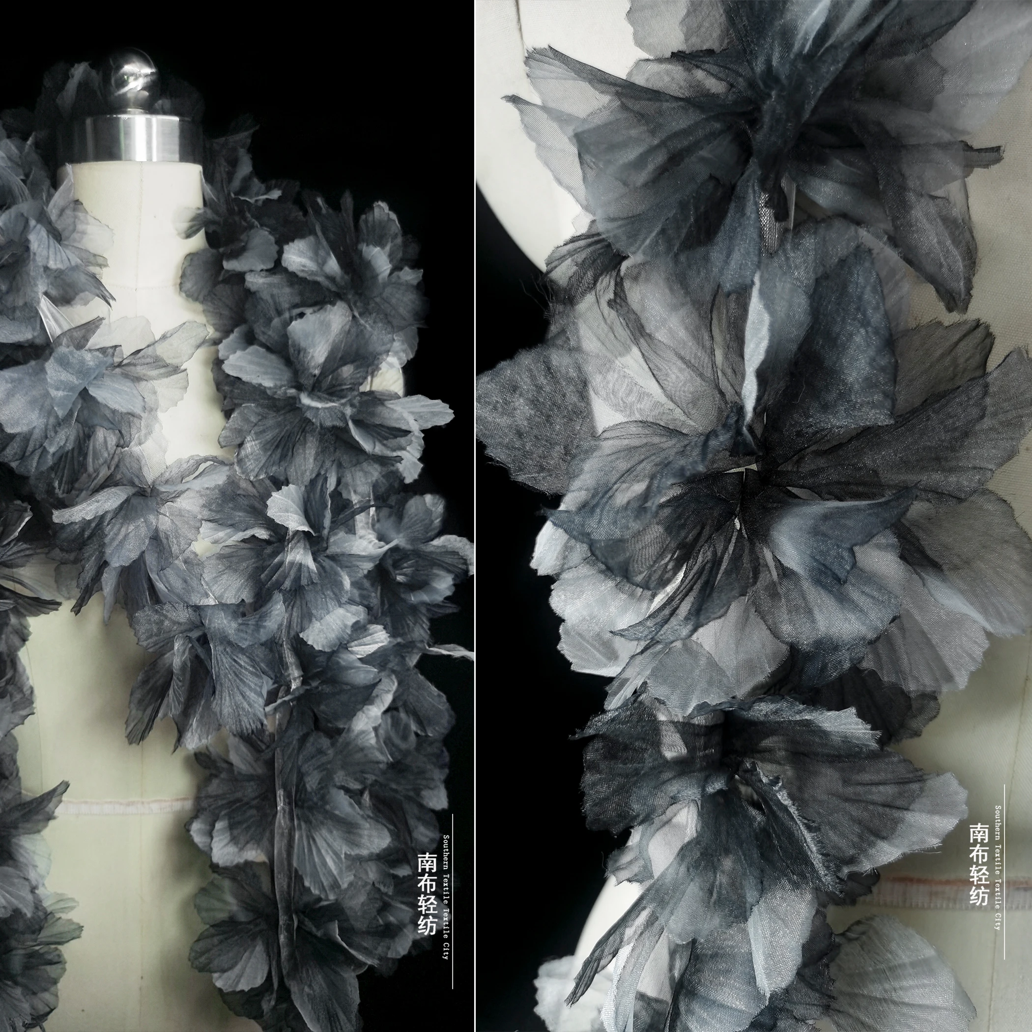 Black Three-Dimensional Gradient Multi-Leaf Flower Organza  Flower Handmade DIY Wedding Dress Decoration Designer Accessories